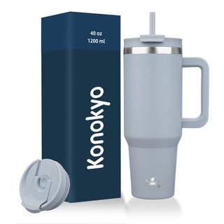Konokyo 40 oz Tumbler with Handle and 2 Straws,2 in 1 Lid Insulated Water Bottle Stainless Steel Travel Coffee Mug,Mint