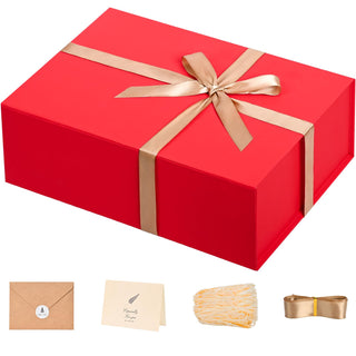 LIFELUM Green Gift Box for Presents 1 Pack 13.85 x 8.35 x 4.45 inch Big Decorative Large Gift Box for Clothes with Magnetic Lids Luxury Accessories Card, Ribbon, Filler,Sticker