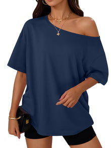 Trendy Queen Womens Off the Shoulder Tops Oversized Summer Spring T-Shirts 2026