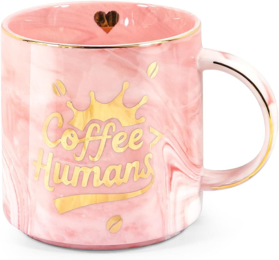 "Coffee＞Human" Ceramic coffee Mug - Funny Novelty Gift for Moms, Friends, Teachers & Coworkers - 13oz Adorable Pink Cup for Birthdays, Holidays & Daily Use - Cute for Women, Teens & Coffee Lovers