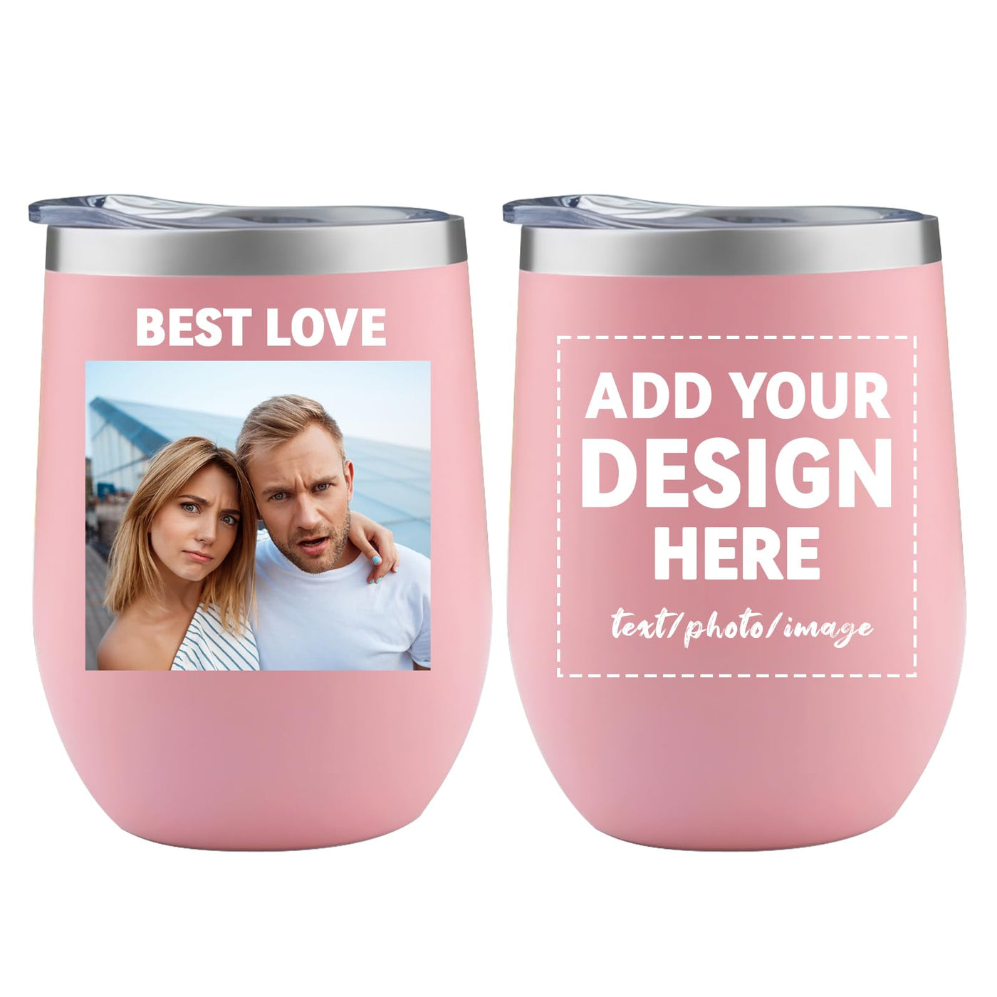 MEWAY Personalized Custom 12oz Wine Tumbler with Lid, Insulated Double Wall Vacuum Travel Tumbler Gifts with Text Photo Logo (Blue, 1pack)