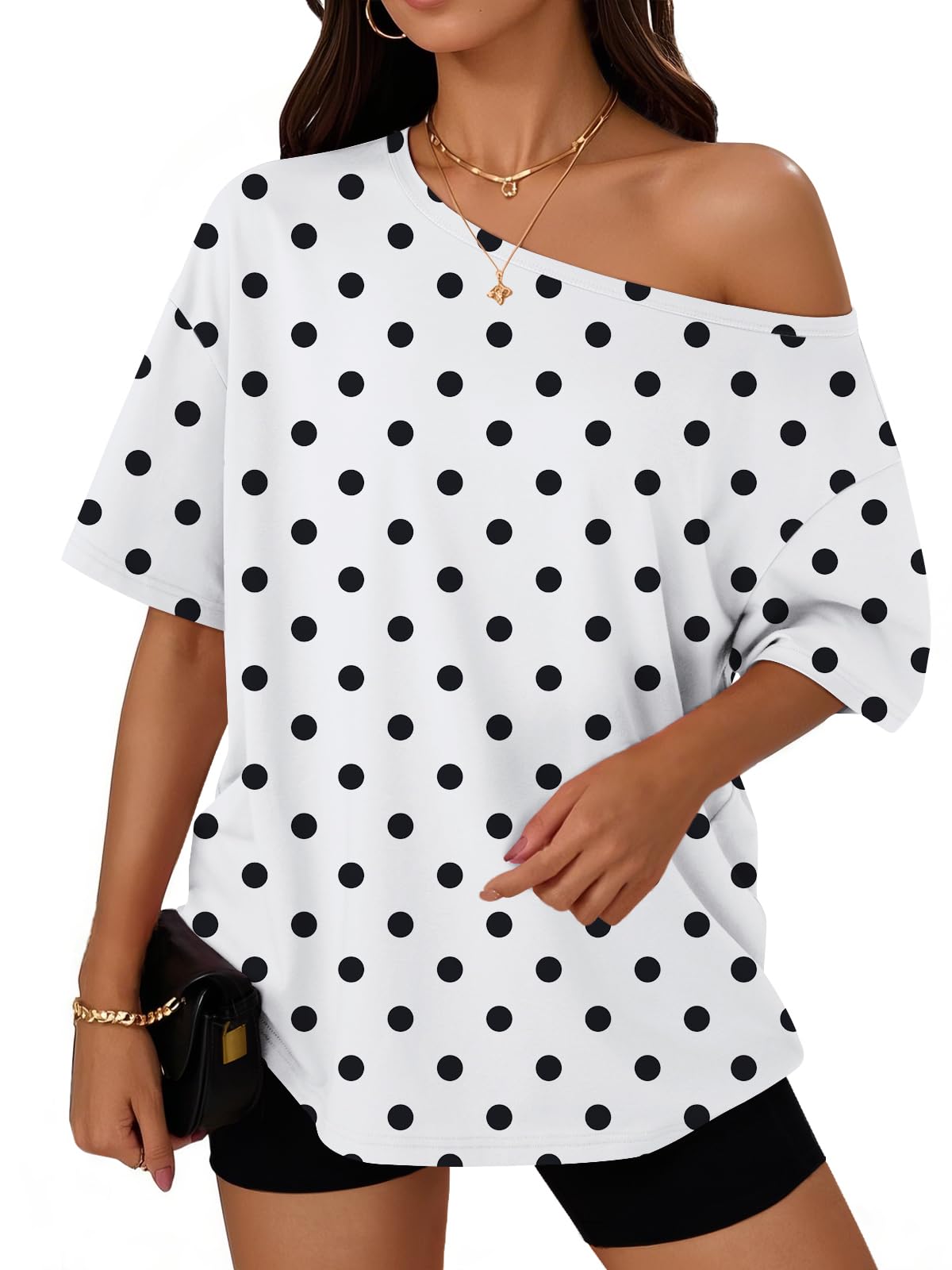Trendy Queen Womens Off the Shoulder Tops Oversized Summer Spring T-Shirts 2026