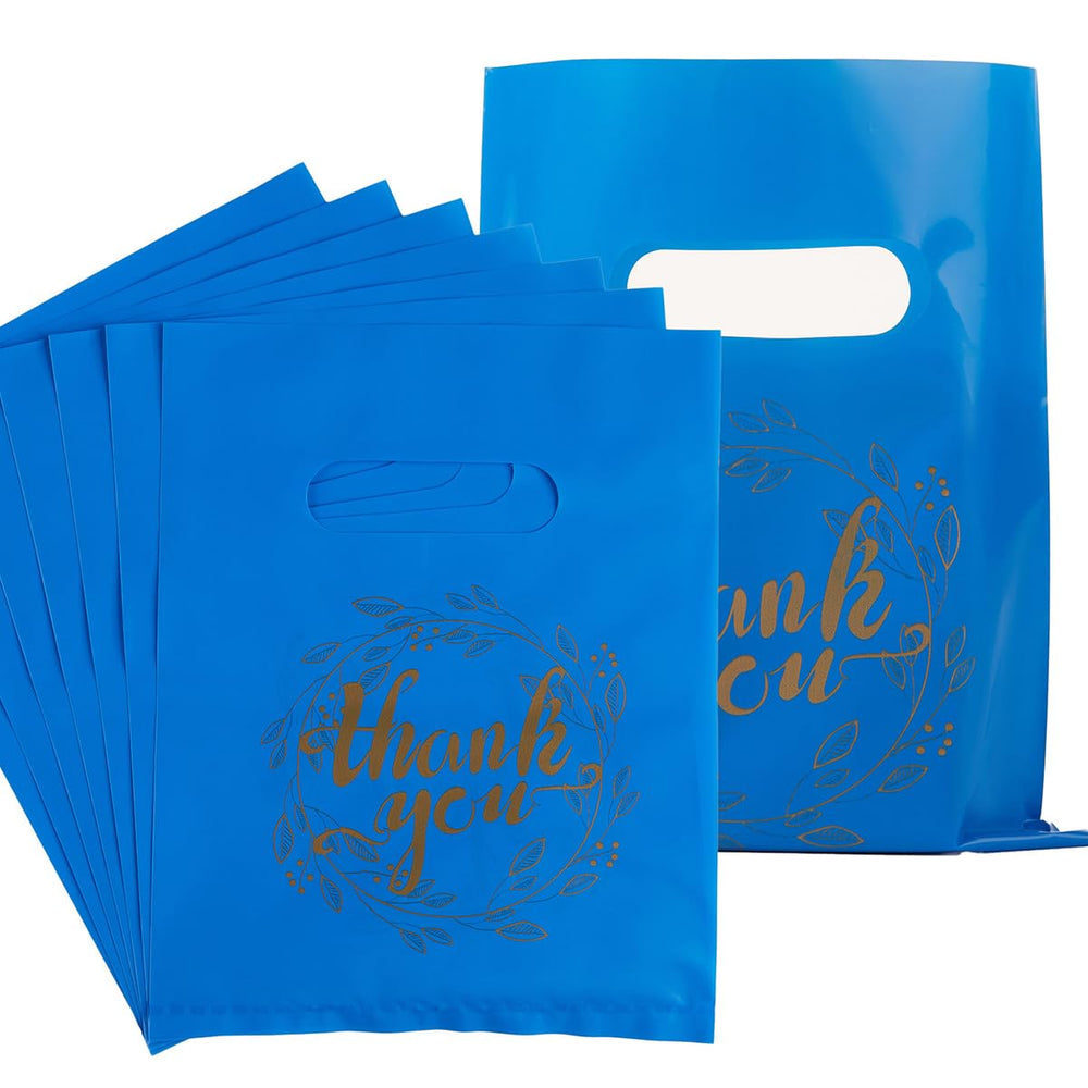 Wishop 100 Pieces Pink Thank You Merchandise Bags Party Gift Bags Candy Bags for Boutique, Retail, Gift Bags, Clothes, Party Favors (Pink/Gold, 6.3x7.9 Inches)