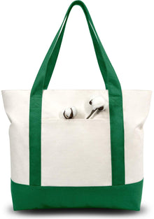 TOPDesign 1 | 3 | 6 | 30 Pack Canvas Tote Bag with an External Pocket, Reusable Grocery Shopping Bag, Top Zipper Closure, Daily Essentials (Black/Natural Pack of 1)