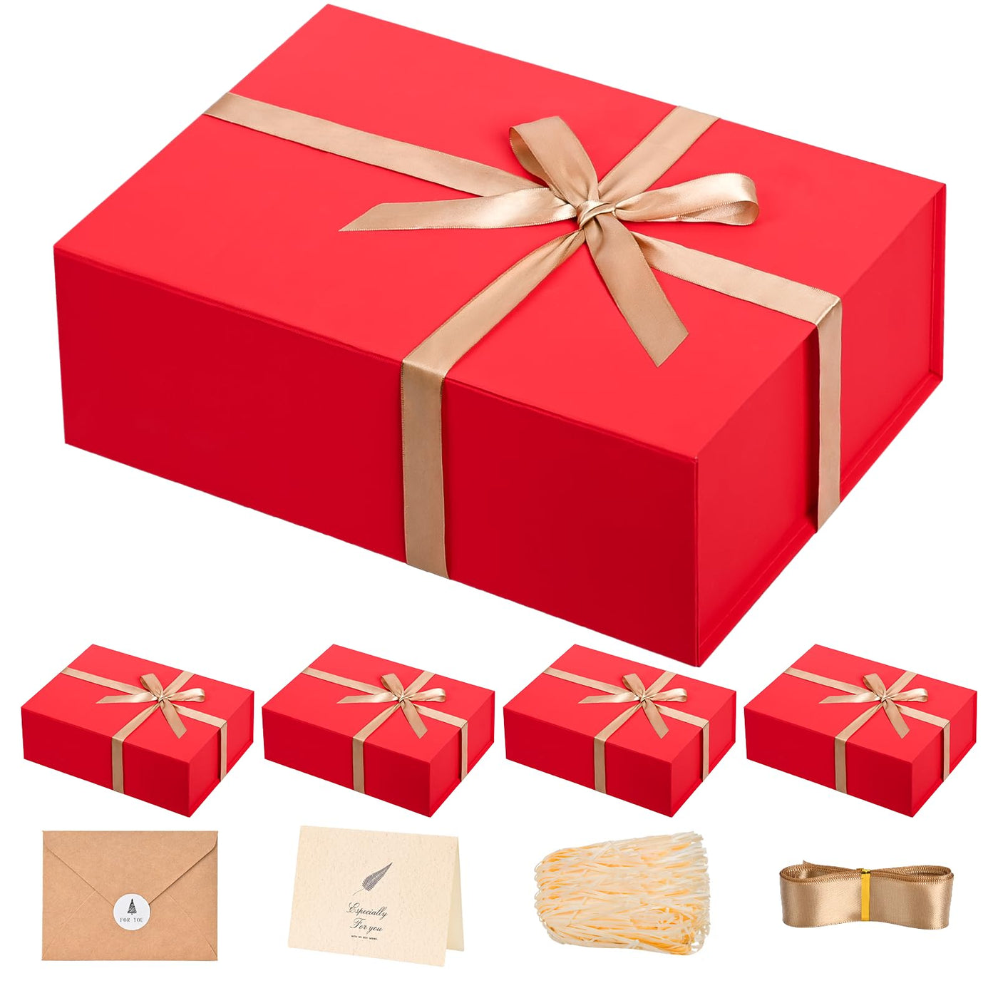 LIFELUM Green Gift Box for Presents 1 Pack 13.85 x 8.35 x 4.45 inch Big Decorative Large Gift Box for Clothes with Magnetic Lids Luxury Accessories Card, Ribbon, Filler,Sticker