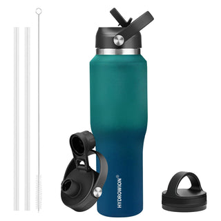 HYDROWION 32oz Stainless Steel Water Bottle(Cold for 48 Hrs, Hot for 24 Hrs), Double Wall Vacuum Insulated Water Flask with Straw Lid, Spout Lid and Flex Cap, Fit in Any Car Cup Holder, Cobalt