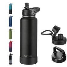 RUBYFLASK 32oz Insulated Water Bottle with Straw, Stainless Steel Metal Vacuum Water Flask, Large Thermal Water bottle with Leakproof 3 Lids for Travel, Camping, Gym Sports Indigo Black