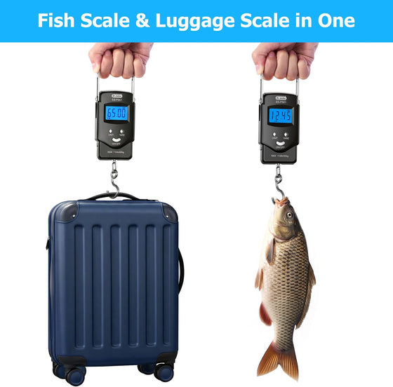 Dr.meter Fish Scale Luggage Scale Fishing Gear - 110lb Backlit LCD Display Digital Scale with Built-in Measuring Tape - Fishing Scale with 2 AAA Batteries, Pocket Size - Fishing Gifts for Men - hover image