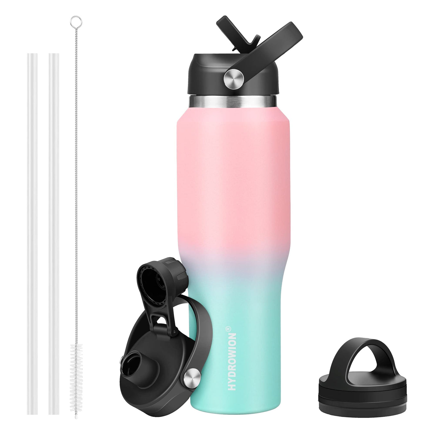 HYDROWION 32oz Stainless Steel Water Bottle(Cold for 48 Hrs, Hot for 24 Hrs), Double Wall Vacuum Insulated Water Flask with Straw Lid, Spout Lid and Flex Cap, Fit in Any Car Cup Holder, Cobalt