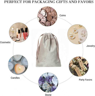 QIANF 12pcs Light Champagne Velvet Drawstring Bags 4x6 inches Glossy Small Velvet Cloth Gift Bags Jewelry Pouches for Storage Wedding Party Favor Christmas