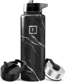 IRON °FLASK Camping & Hiking Hydration Flask with Straw, Wide Mouth Insulated Stainless Steel Sports Water Bottle - 40 oz Midnight Black