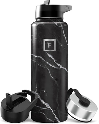 IRON °FLASK Camping & Hiking Hydration Flask with Straw, Wide Mouth Insulated Stainless Steel Sports Water Bottle - 40 oz Midnight Black