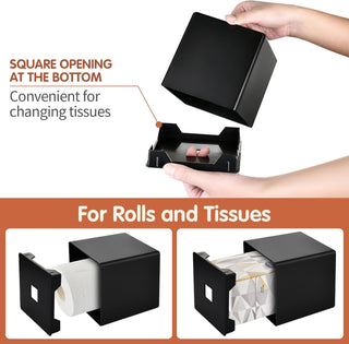 Y-in Hand Tissue Box Cover, Modern Decorative Square Facial Storage Tissue Box Holder, Home Accessories for Bathroom Vanity Countertops, Dressers, Night Stand, Parlors and Office - Matte Black