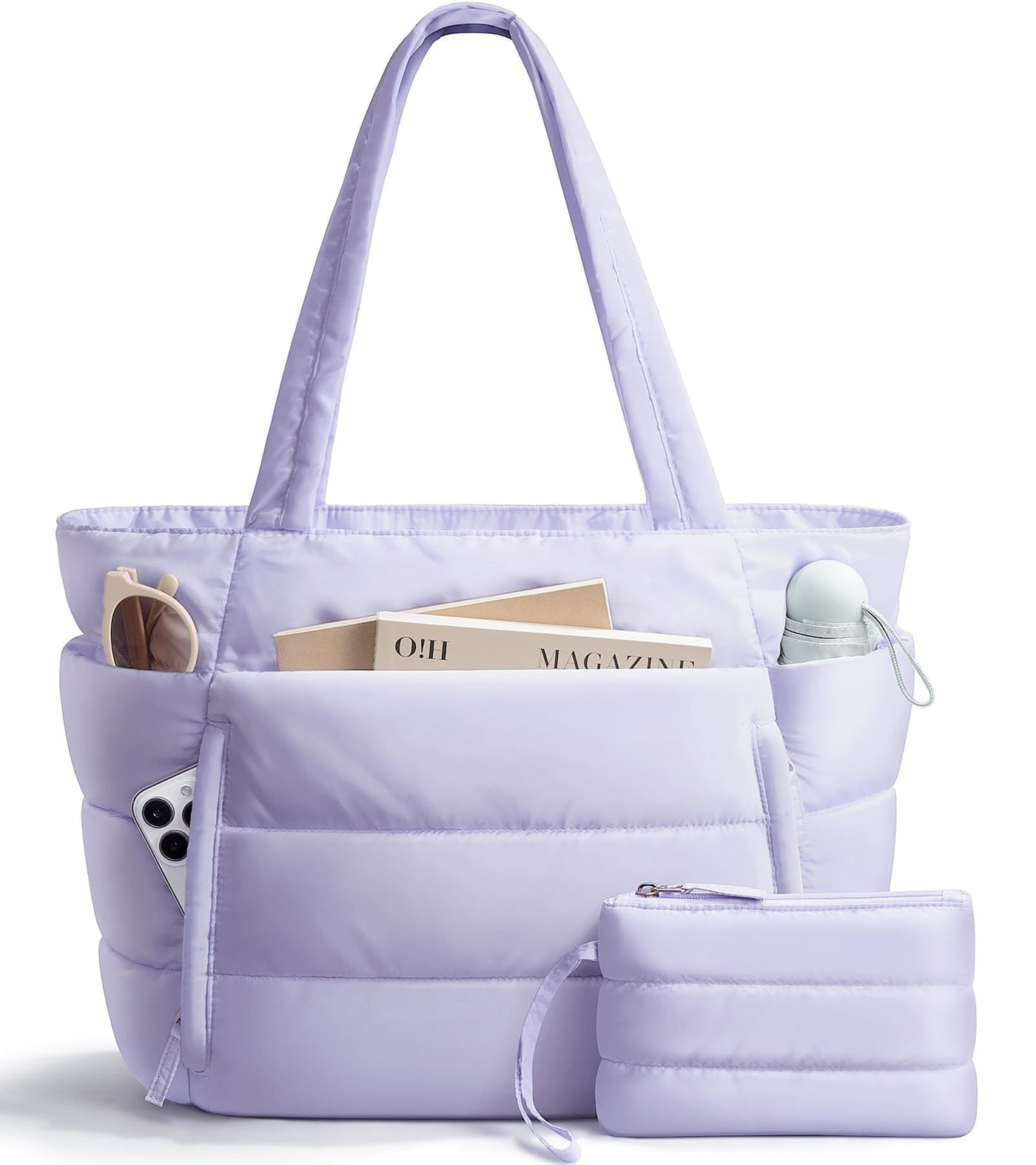 Bagstellar Puffer Tote Bag for Women, Lightweight Puffy Work Handbag Teacher Nurse Quilted Shoulder Bag for School Travel Gym | Cloud Bag w/ Zipper