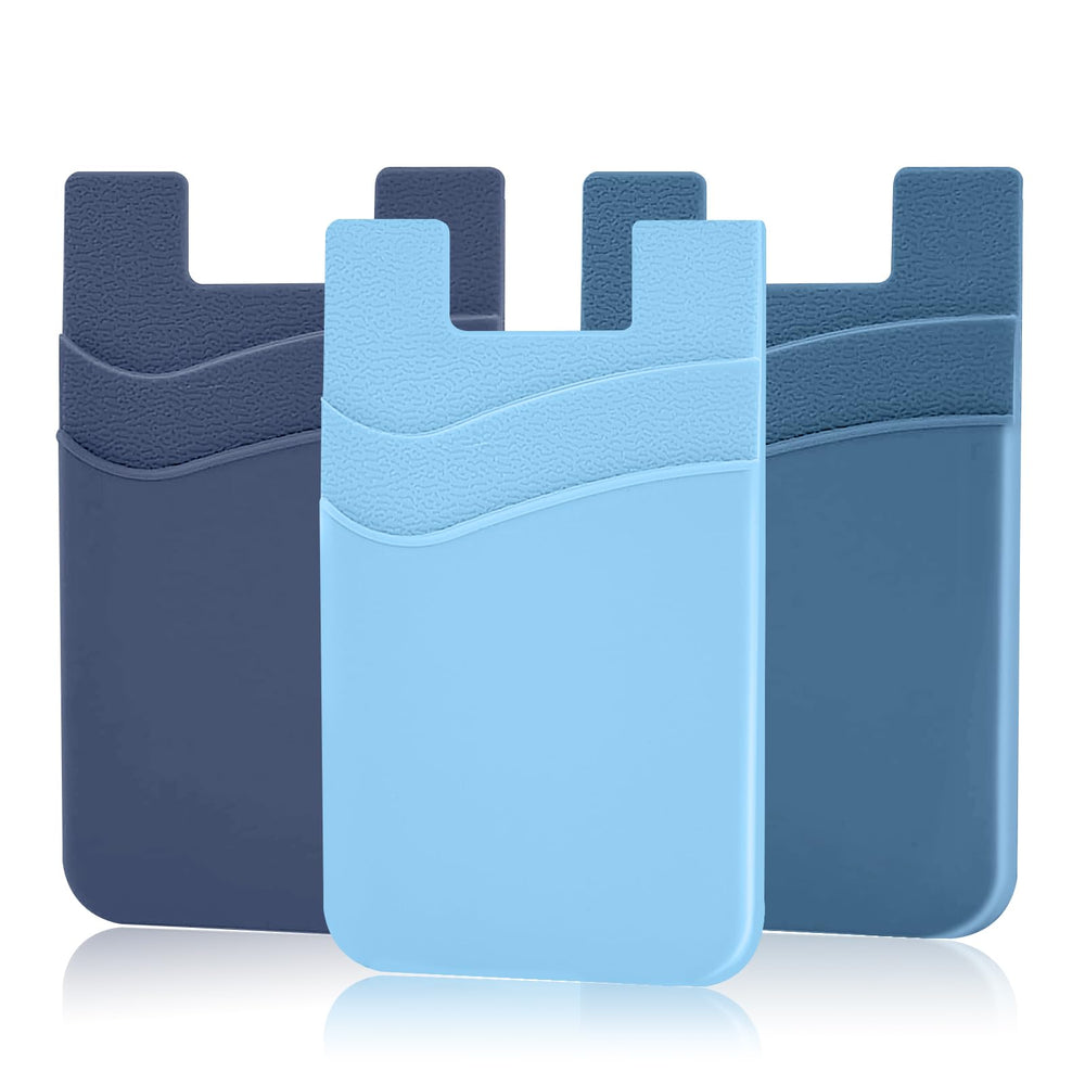 SS Card Holder for Back of Phone, Cell Phone Wallet Stick-on Credit Card Sleeve Pocket Silicone Pouch Compatible for iPhone, Samsung Galaxy and Most SamrtPhones 4 Pack