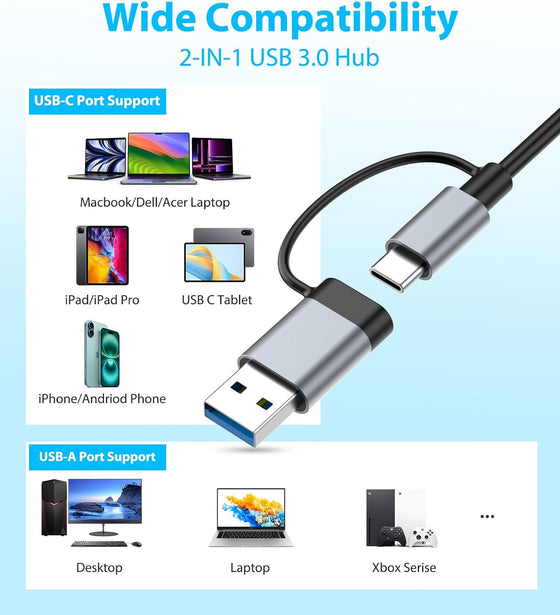 USB C Hub USB Hub 3.0 for Laptop, Upgrade 8 in 2 USB Splitter with USB-C/4 USB A Port Extender, TF/SD Card Slot, 3.5mm Audio Adapter, USBC USB Dongle for PC/Mac/MacBook/Laptop/iPad/Tablet - hover image