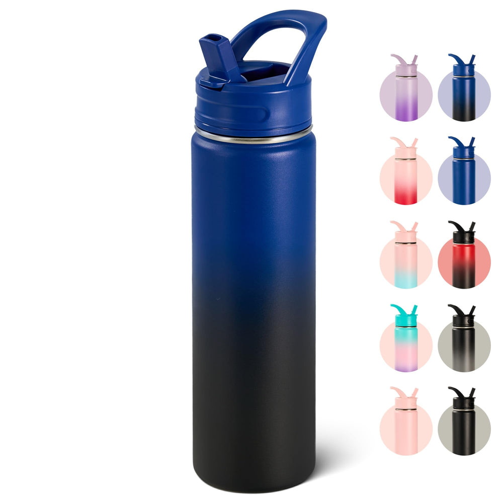 Fijinhom 18oz Insulated Stainless Steel Water Bottle with Straws, Double Wall Vacuum Insulated Bottles, Metal Thermo for Travel, Sports, Leak-Proof, BPA Free, Women & Men, Black