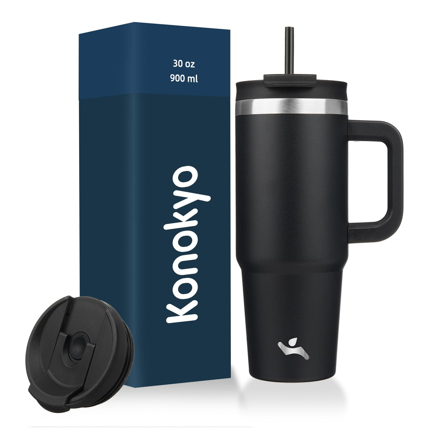Konokyo 40 oz Tumbler with Handle and 2 Straws,2 in 1 Lid Insulated Water Bottle Stainless Steel Travel Coffee Mug,Mint