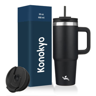 Konokyo 40 oz Tumbler with Handle and 2 Straws,2 in 1 Lid Insulated Water Bottle Stainless Steel Travel Coffee Mug,Mint