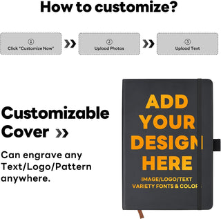 Customizable Personalized Notebook | Custom Logo, Text & Image A5 Journal Notebook | 200 Lined Pages 8.5" x 5.8" | Daily Writing Journal for Office, Students & Gift Giving, Black
