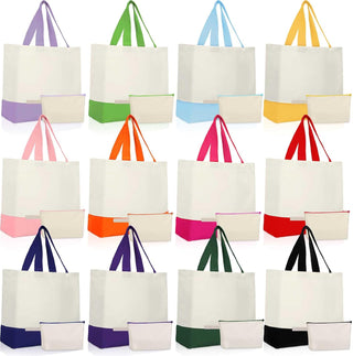 Sanwuta 24 Pcs Canvas Tote Bags Bulk 18.5" Cotton Cosmetic Bags Reusable Shopping Tote with Handles