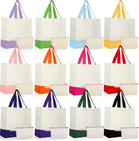 Sanwuta 24 Pcs Canvas Tote Bags Bulk 18.5" Cotton Cosmetic Bags Reusable Shopping Tote with Handles