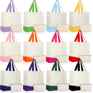 Sanwuta 24 Pcs Canvas Tote Bags Bulk 18.5" Cotton Cosmetic Bags Reusable Shopping Tote with Handles