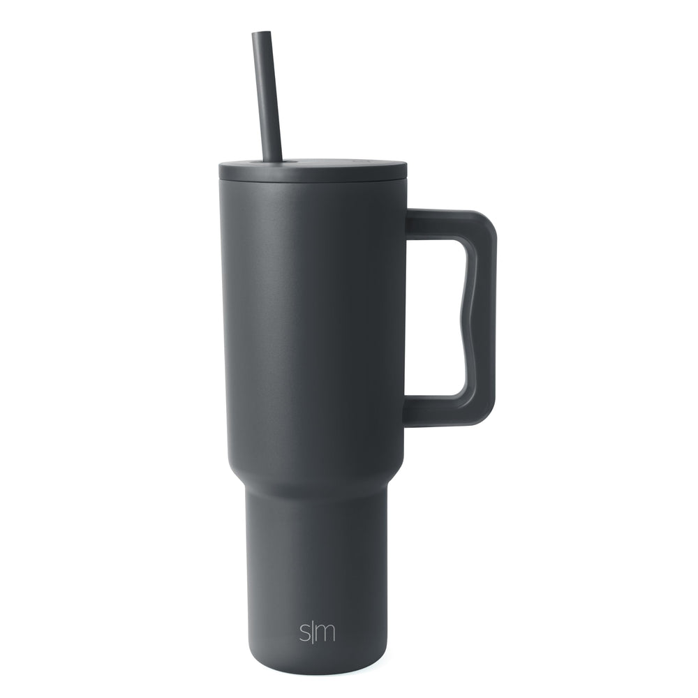 Simple Modern 40 oz Trek Tumbler with Handle and Straw Lid | Cup Holder Friendly Insulated Stainless Steel Travel Mug | Midnight Black