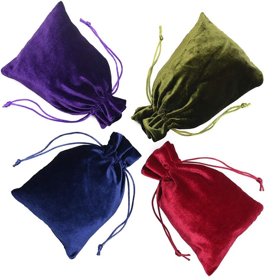 HRX Package Soft Velvet Gift Bags, 5.1x7.8 inch Velvet Drawstring Pouches for Tarot Rune Jewelry Crystal 4 Pack