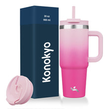 Konokyo 40 oz Tumbler with Handle and 2 Straws,2 in 1 Lid Insulated Water Bottle Stainless Steel Travel Coffee Mug,Mint