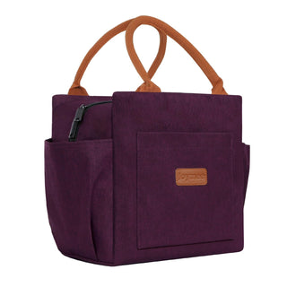 Joymee Lunch Bag Women, Reusable Leakproof Insulated Lunch Box- Purple | Large Capacity, Bottle Holder & Side Pockets, Leakproof Insulated Design, for Work, Travel, Picnic, for Adult