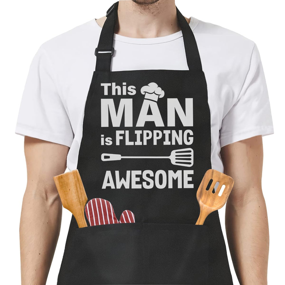 SANDJEST Funny Mens Aprons with Pockets for BBQ Grilling Cooking Grandpa Husband Apron for Birthday Christmas Father's Day