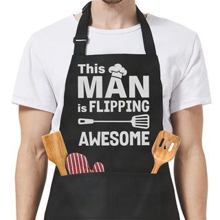 SANDJEST Funny Mens Aprons with Pockets for BBQ Grilling Cooking Grandpa Husband Apron for Birthday Christmas Father's Day