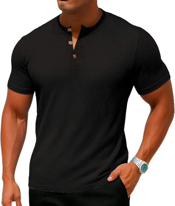 Sailwind Mens Muscle Henley Shirts Lightweight Workout T-Shirt Gym Tee Athletic Short Sleeve with Button - hover image