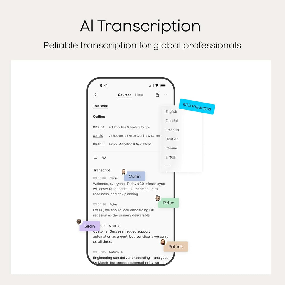 Plaud Note AI Voice Recorder, Note Taker w/Case, App Control, Transcribe & Summarize with AI, Support 112 Languages, for Meetings, Calls, Lectures, Professionals, Teams, Black, Non-Pro Version