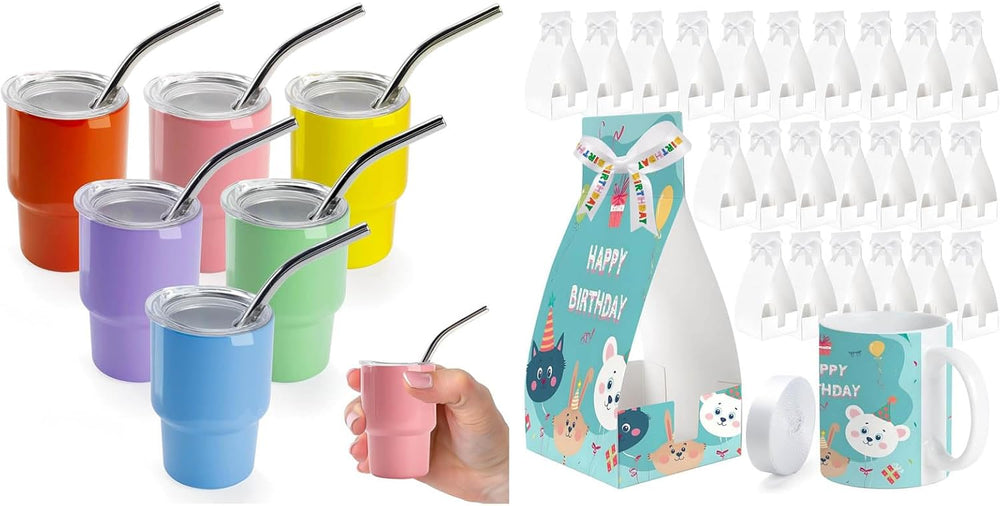 Joyclub Bundle of 6 Pack Mini Tumblers and 24 Pack Gift Boxes with Ribbon