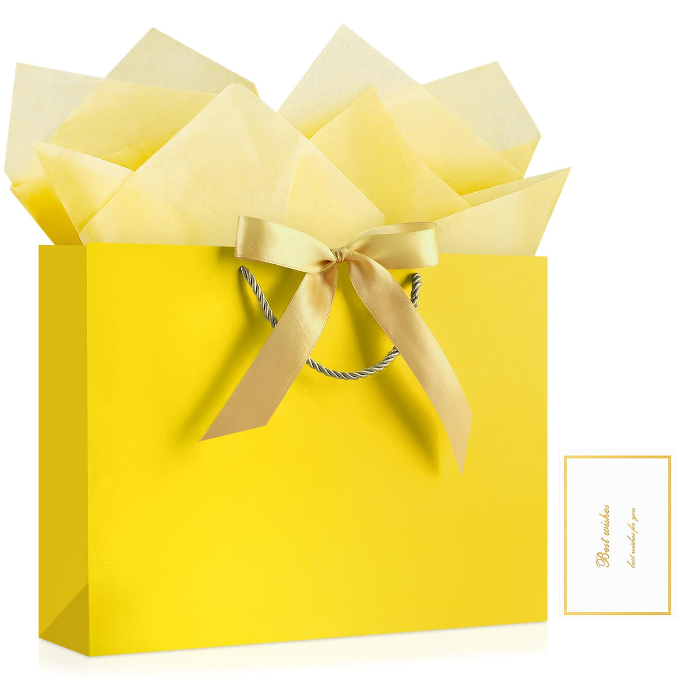JMANNI Gift Bags with Handles, 13” Medium Gift Bag for Presents, 1 Pcs Bags with 2 Tissue Paper and 1 Cards for Graduation Baby Shower Wedding Fathers Day Mother's Day Birthday Party（champagne gold）