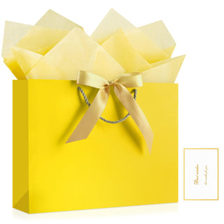 JMANNI Gift Bags with Handles, 13” Medium Gift Bag for Presents, 1 Pcs Bags with 2 Tissue Paper and 1 Cards for Graduation Baby Shower Wedding Fathers Day Mother's Day Birthday Party（champagne gold）