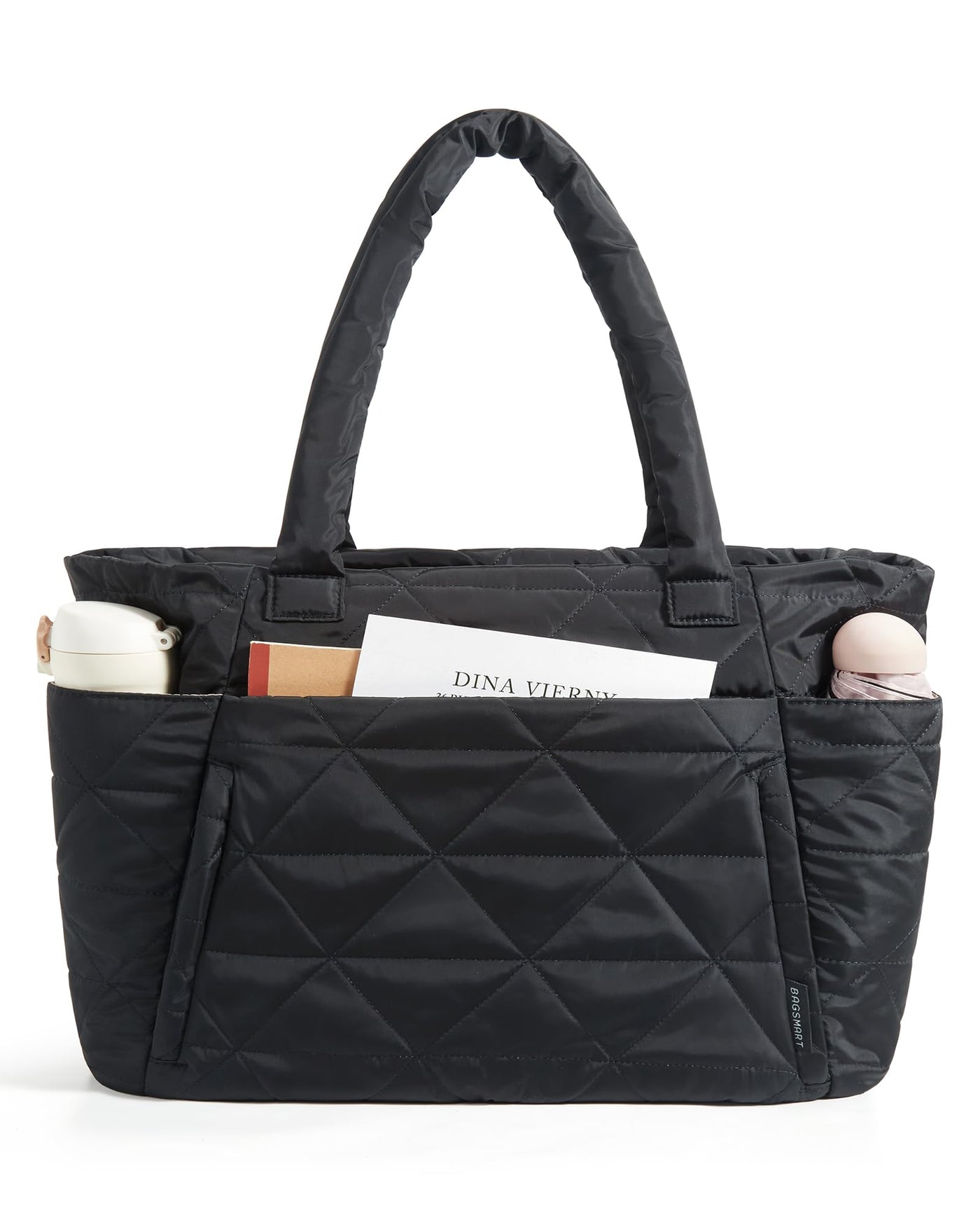 BAGSMART Tote Bag for Women, Puffer Tote Bag with Zipper, Large Quilted Shoulder Bag with Compartments for Travel, Work, Gym