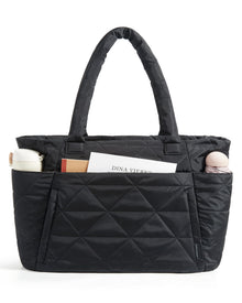 BAGSMART Tote Bag for Women, Puffer Tote Bag with Zipper, Large Quilted Shoulder Bag with Compartments for Travel, Work, Gym