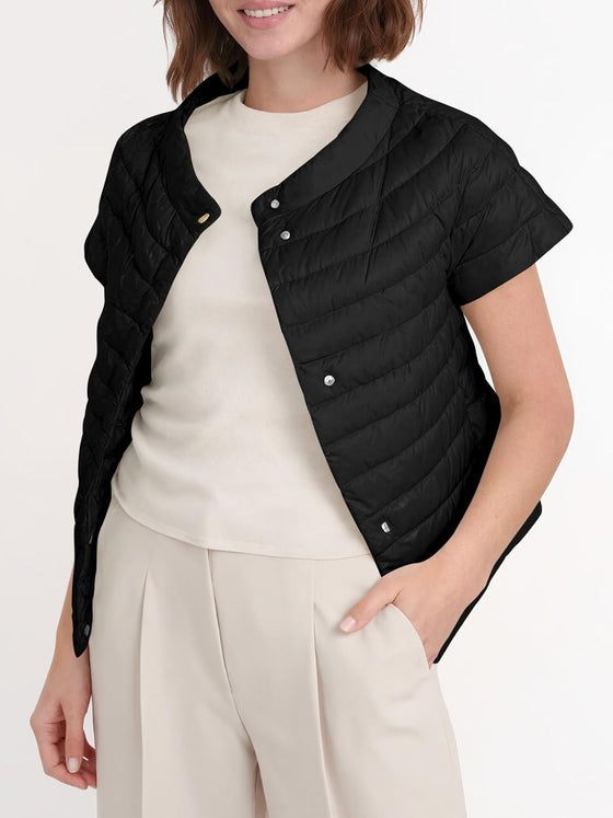Tankaneo Womens Puffer Vest Button Up Short Sleeve Winter Jacket Casual Lightweight Quilted Jackets - hover image