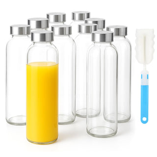 Sursip 18oz Glass Water Bottle Set of 6, Clear glass juice bottle for juicing，Reusable Drinking Bottles with Stainless Steel Lid，Beverage Storage Containers for Refrigerator-BPA Free，Leak Proof