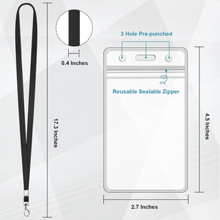 Koorito 3 Pack Clear ID Badge Holder with Lanyard Black Lanyards with Vertical Waterproof ID Badge Holder for Office, School, Travel