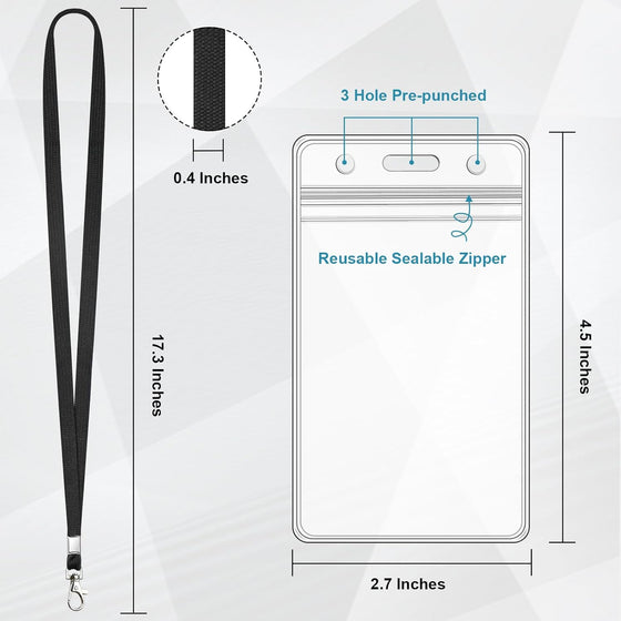 Koorito 3 Pack Clear ID Badge Holder with Lanyard Black Lanyards with Vertical Waterproof ID Badge Holder for Office, School, Travel - hover image
