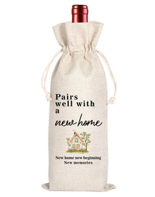 House Warming Gifts New Home Gifts,House Homeowner Gift,Realtor Gift to Clients,Sweet Home Congrats,Housewarming Party Decorations,Wine Gift Bags for Women Men Friends Homeowner (Beige-Home)