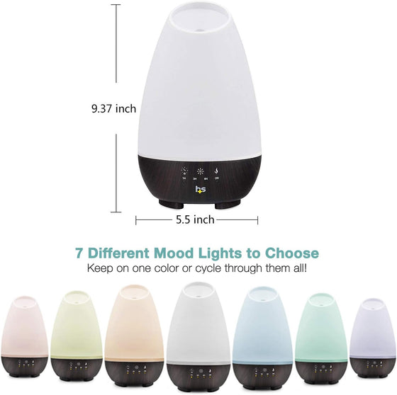 HealthSmart 500ML Essential Oil Diffuser for Large Rooms, Cool Mist Humidifier and Aromatherapy Diffuser, Adjustable Timer, Mist Mode and 7 LED Light Colors, White (Pack of 1) - hover image