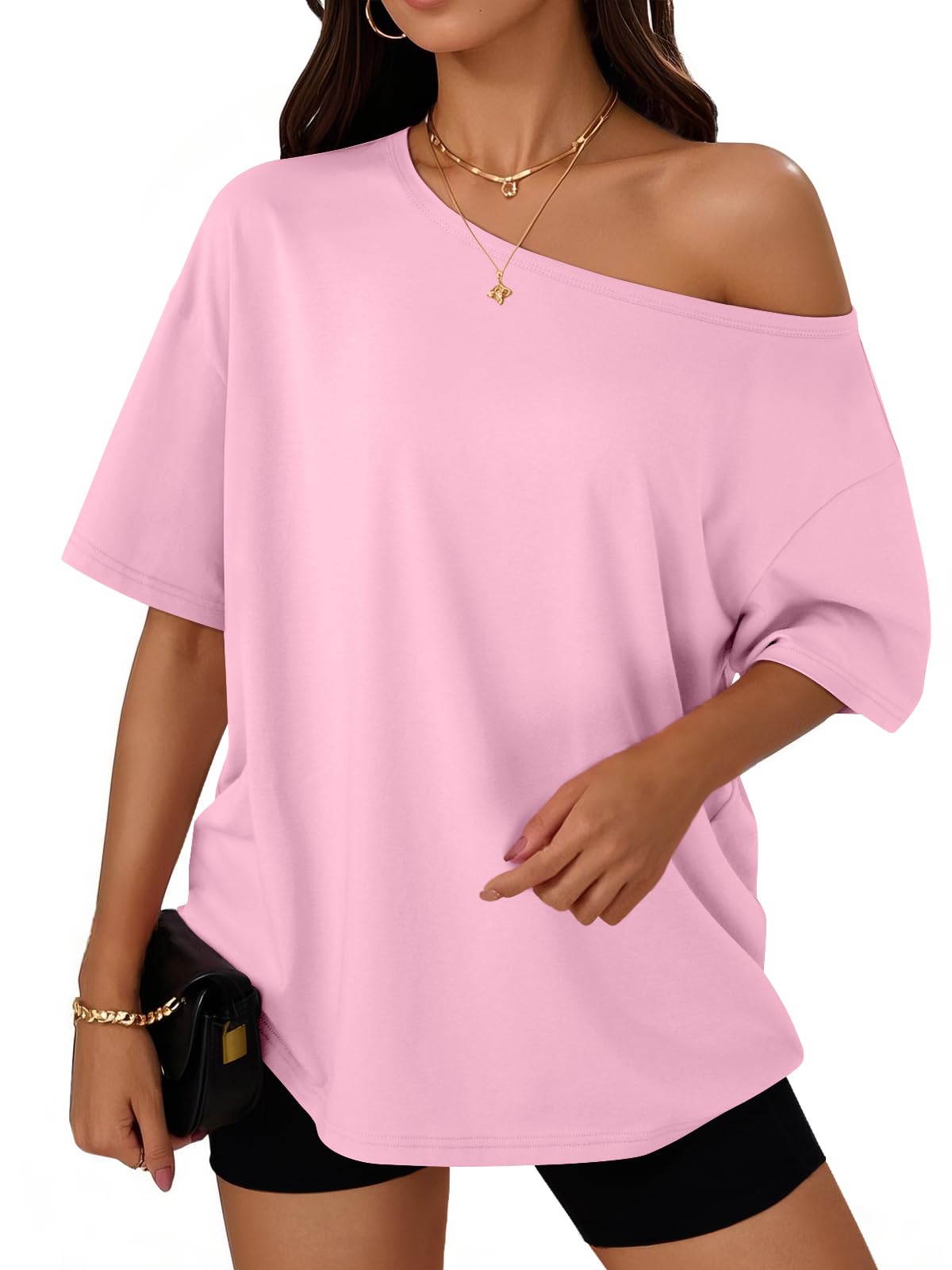 Trendy Queen Womens Off the Shoulder Tops Oversized Summer Spring T-Shirts 2026