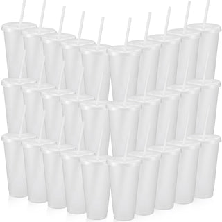 Honeydak 15 Pack Tumbler with Straw and Lid Bulk Cups for Gifts Water Bottle Iced Coffee Travel Mug Cup Reusable Plastic Tumblers for Party Birthdays 24-27 oz (Solid Color)