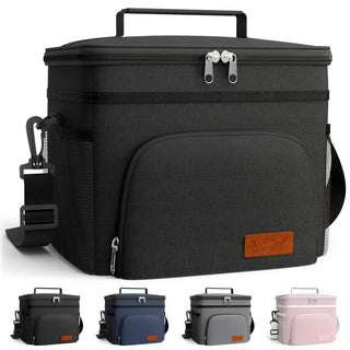 HOTOR Insulated Lunch Box for Men & Women - Leak-Proof Cooler Lunch Bag with 4 Pockets, Adjustable Strap, Ideal for Work, Picnic, Travel - Medium, Black, 10.2"×6.9"×8.5"