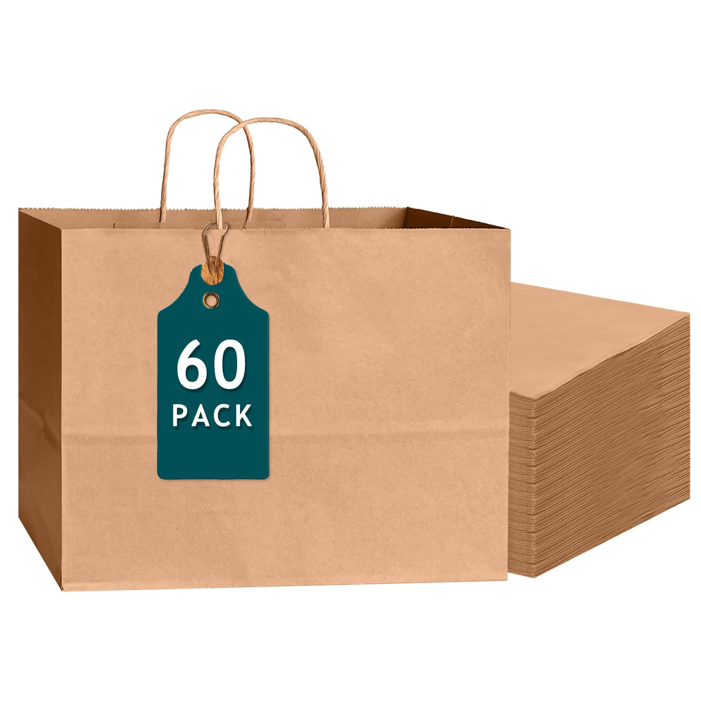 Bakepacker 100-Pack Wide Large Size Paper Bags With Handles Bulk 12.6"x4.3"x10" Black Party Kraft Shopping Bags